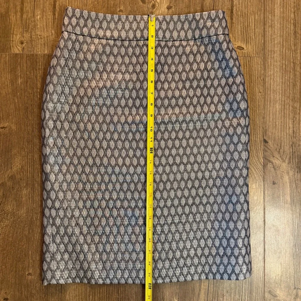 J.Crew Pencil Skirt Women 4 Silver Wool Silk Metallic Jacquard Style Luxury